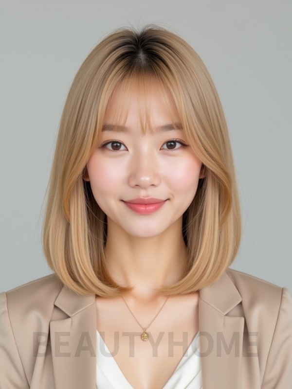 골든 블론드 턱선 스트레이트 단발