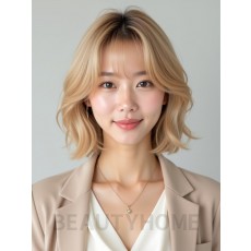골든 블론드 귀밑 인버티드 단발+사이드뱅