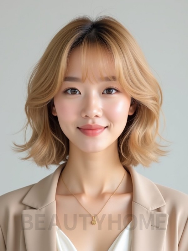 골든 블론드 귀밑 스택 단발+뱅