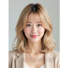 골든 블론드 턱선 텍스처 단발+시스루뱅