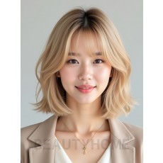 골든 블론드 귀밑 텍스처 단발+커튼뱅