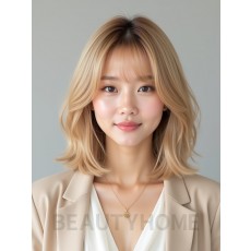 골든 블론드 턱선 인버티드 단발+풀뱅