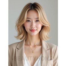 골든 블론드 귀밑 텍스처 단발+시스루뱅