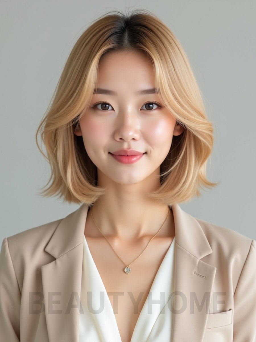 골든 블론드 턱선 스택 단발