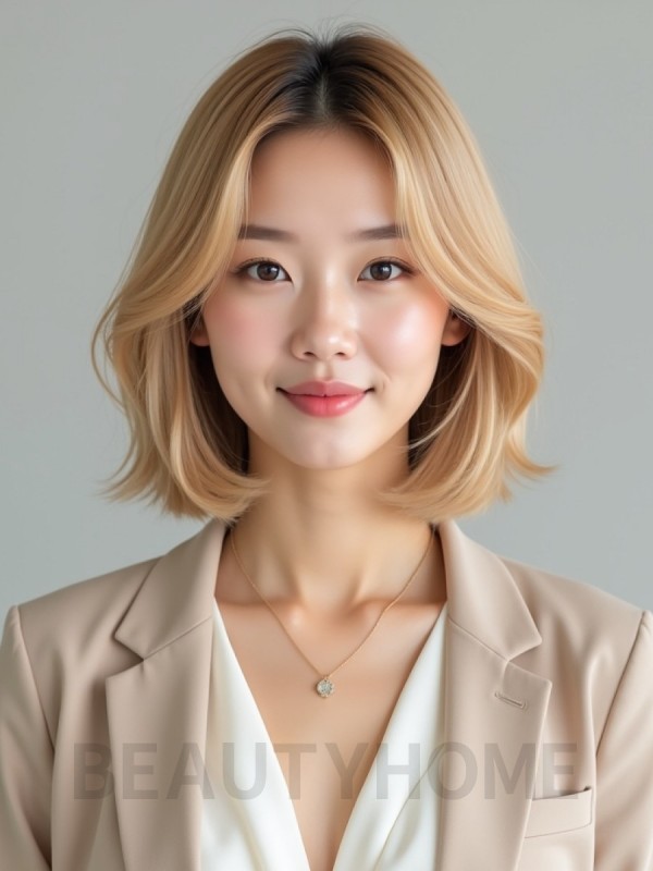 골든 블론드 턱선 스택 단발