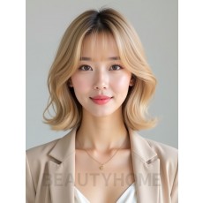 골든 블론드 귀밑 레이어드 단발+풀뱅