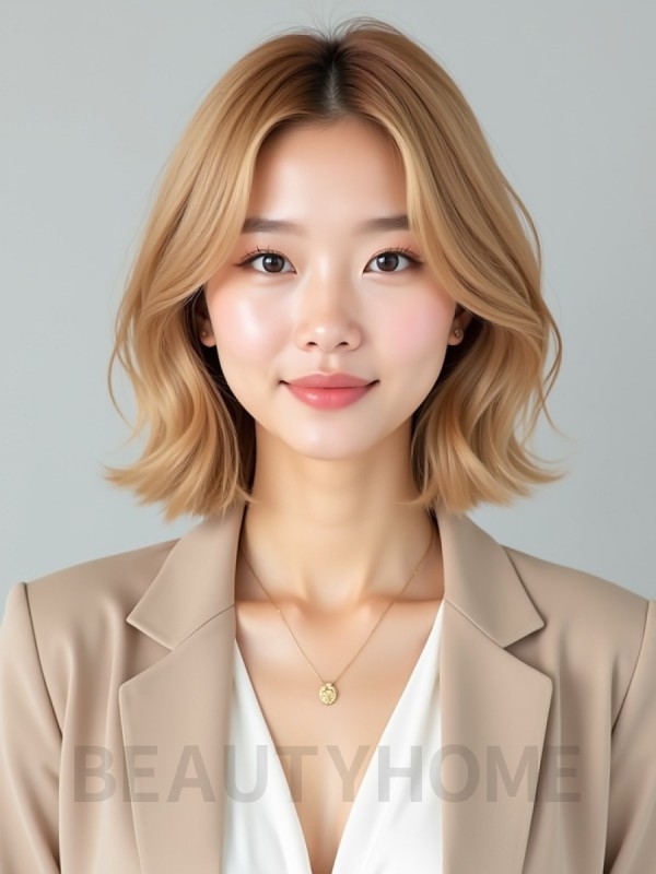 골든 블론드 귀밑 인버티드 단발