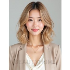 골든 블론드 턱선 컬 단발+사이드뱅