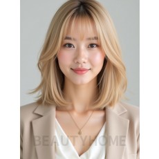 골든 블론드 귀밑 스트레이트 단발+사이드뱅