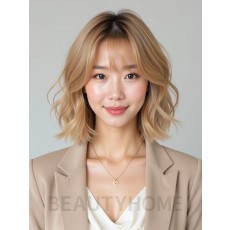 골든 블론드 귀밑 텍스처 단발+사이드뱅