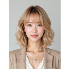 골든 블론드 귀밑 비대칭 단발+사이드뱅