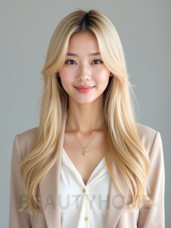 골든 블론드 긴 원랭스 블런트