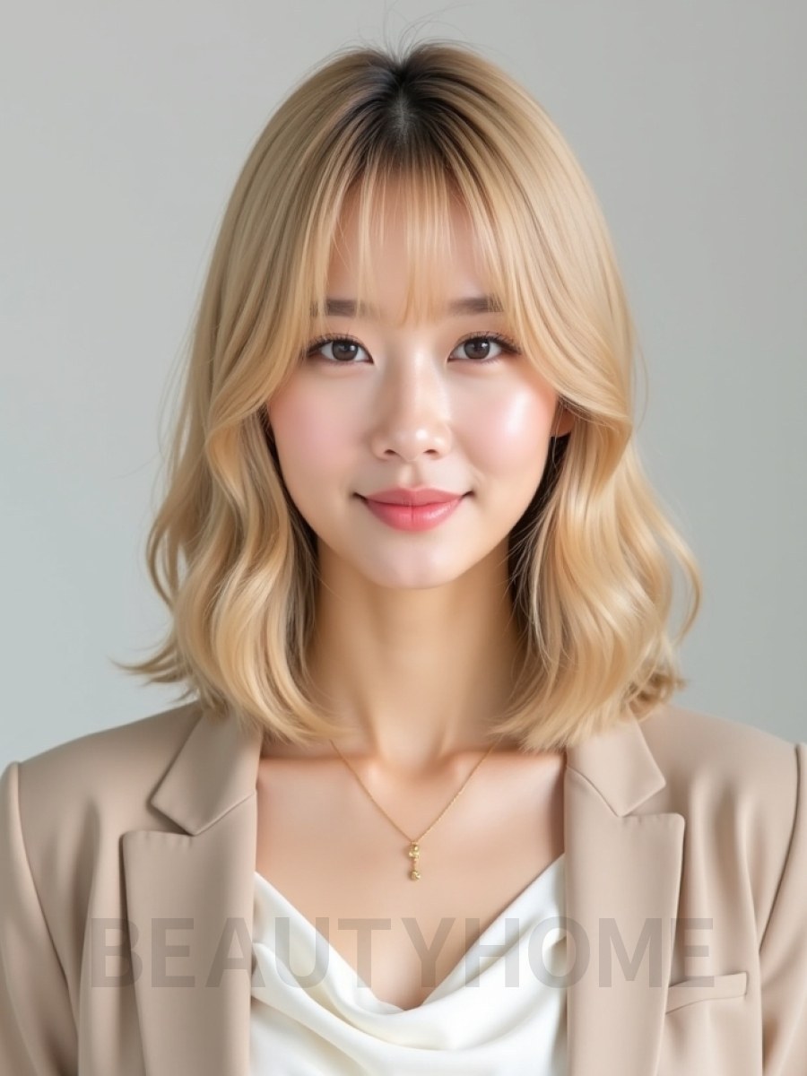 골든 블론드 턱밑 스트레이트 단발+뱅