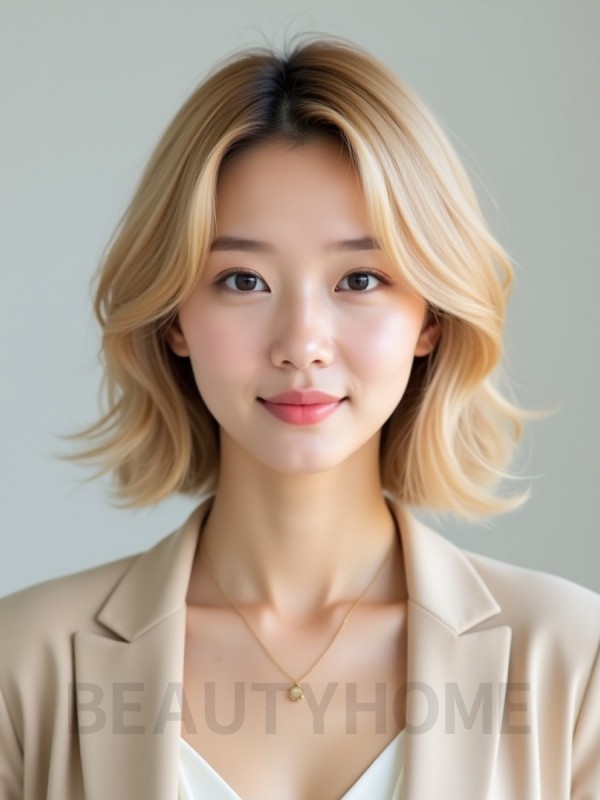 골든 블론드 귀밑 스택 단발