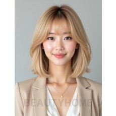 골든 블론드 귀밑 스트레이트 단발+뱅