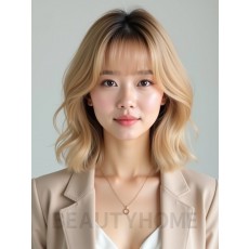 골든 블론드 귀밑 비대칭 단발+뱅