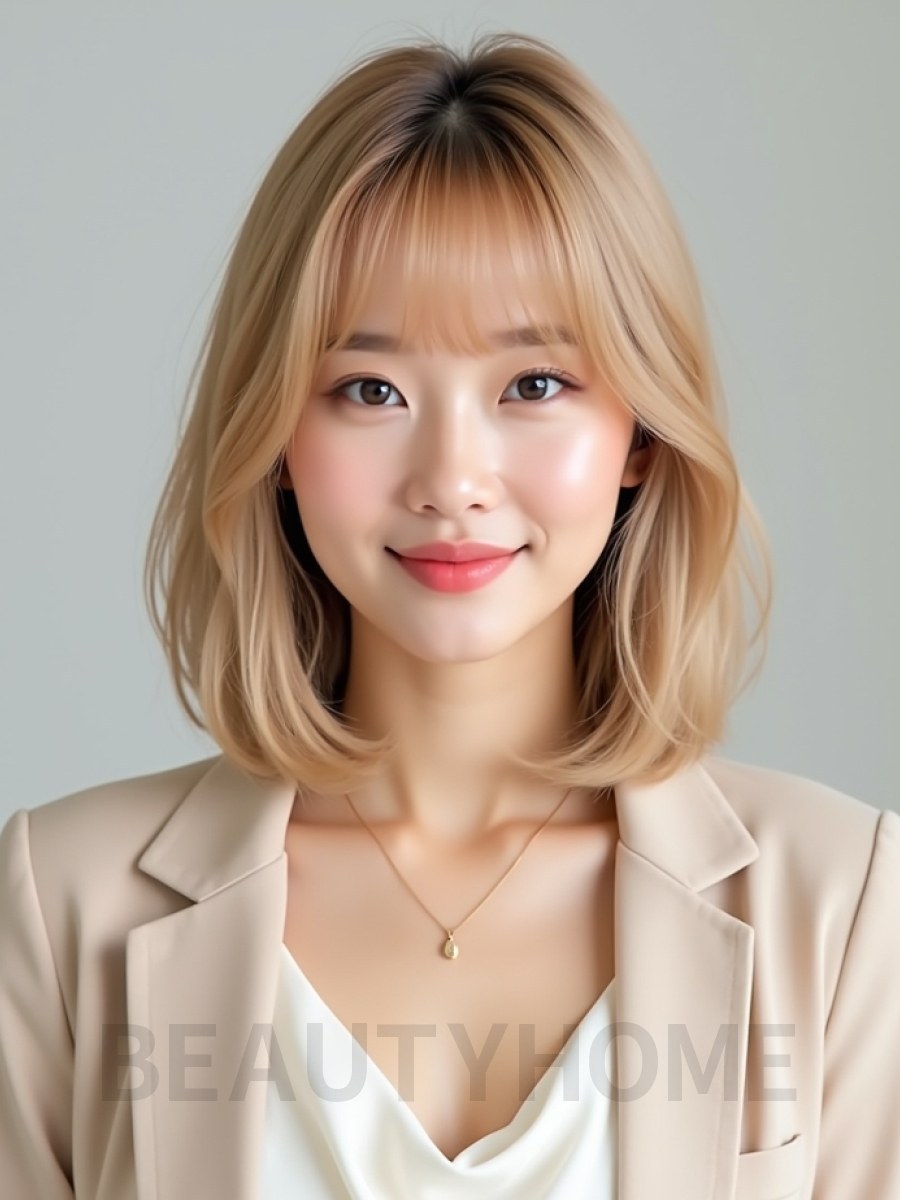 골든 블론드 턱선 블런트 단발+뱅