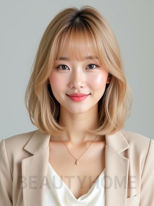 골든 블론드 턱선 블런트 단발+뱅