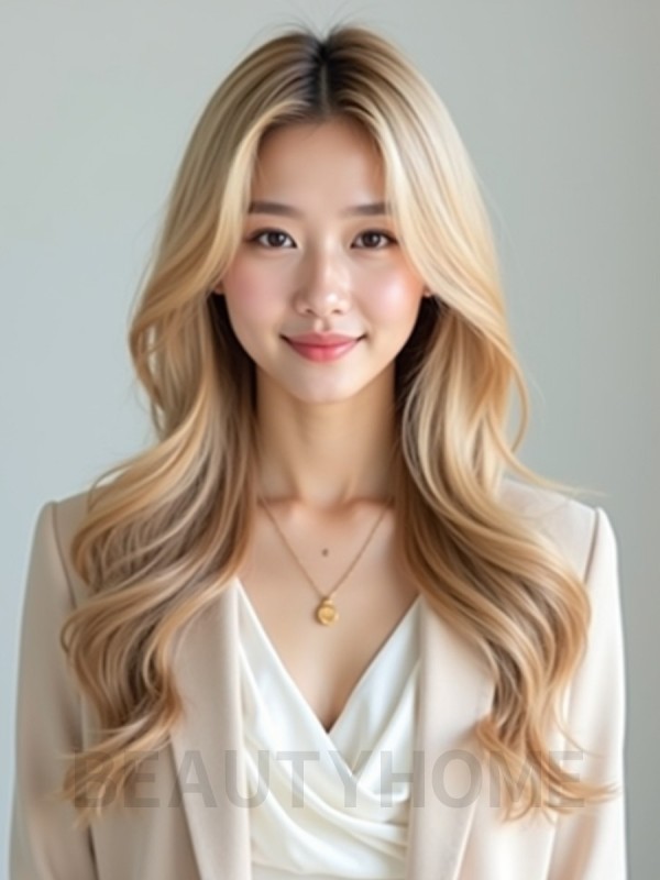 골든 블론드 긴 소프트웨이브