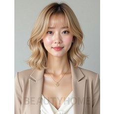 골든 블론드 귀밑 그라데이션 단발+뱅