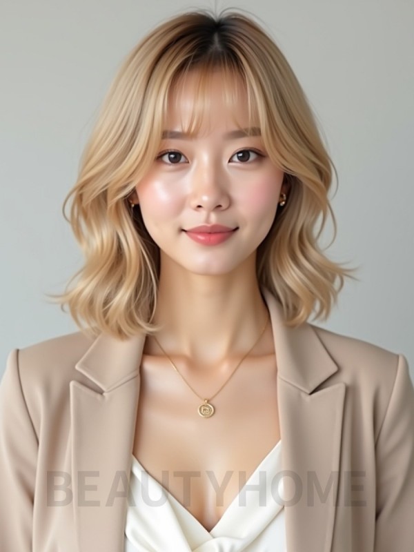 골든 블론드 귀밑 그라데이션 단발+뱅