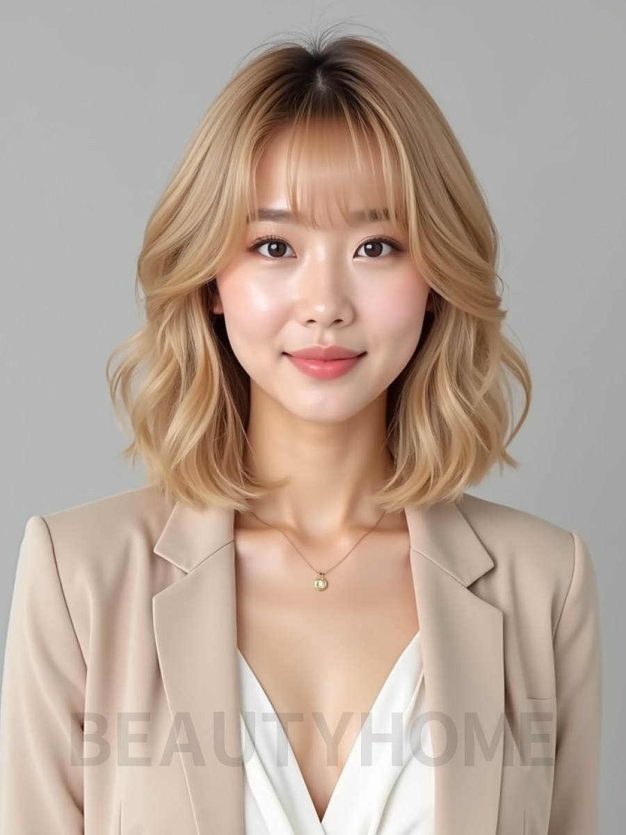 골든 블론드 귀밑 인버티드 단발+뱅