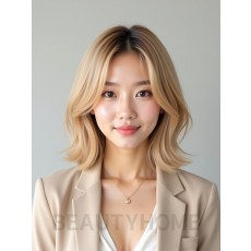 골든 블론드 턱선 비대칭 단발+시스루뱅