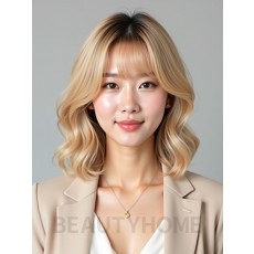 골든 블론드 귀밑 웨이브 단발+뱅