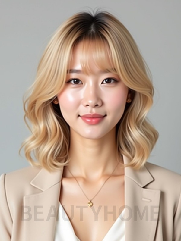 골든 블론드 귀밑 웨이브 단발+뱅