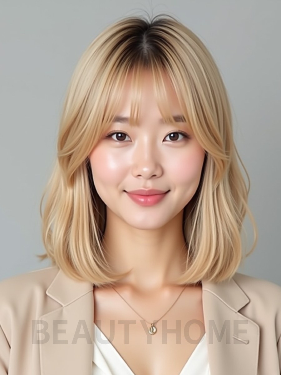 골든 블론드 턱밑 스트레이트 단발