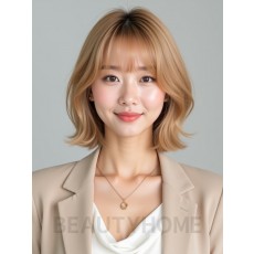 골든 블론드 턱선 스택 단발+뱅
