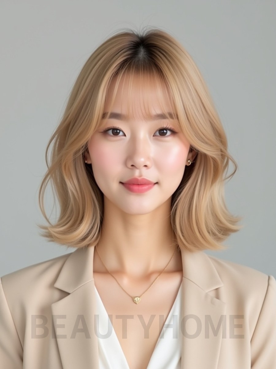 골든 블론드 턱선 블런트 단발+시스루뱅
