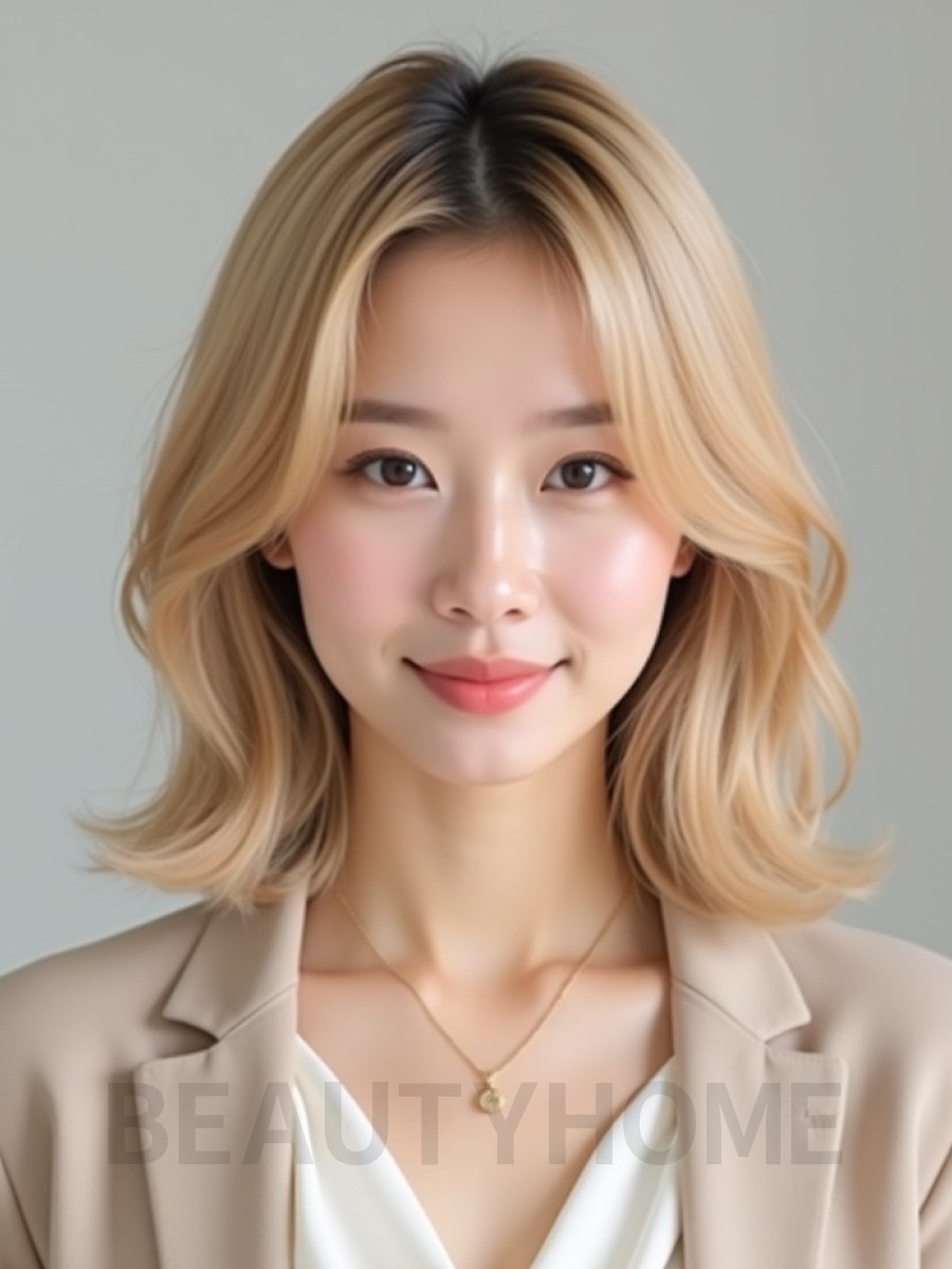 골든 블론드 귀밑 블런트 단발+시스루뱅