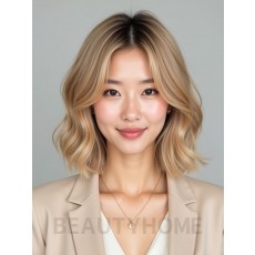 골든 블론드 귀밑 비대칭 단발+풀뱅