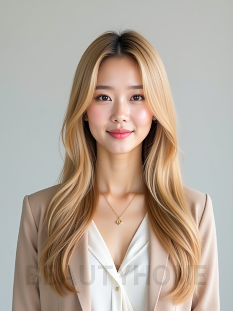 골든 블론드 긴 생머리