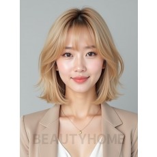 골든 블론드 턱선 인버티드 단발+커튼뱅
