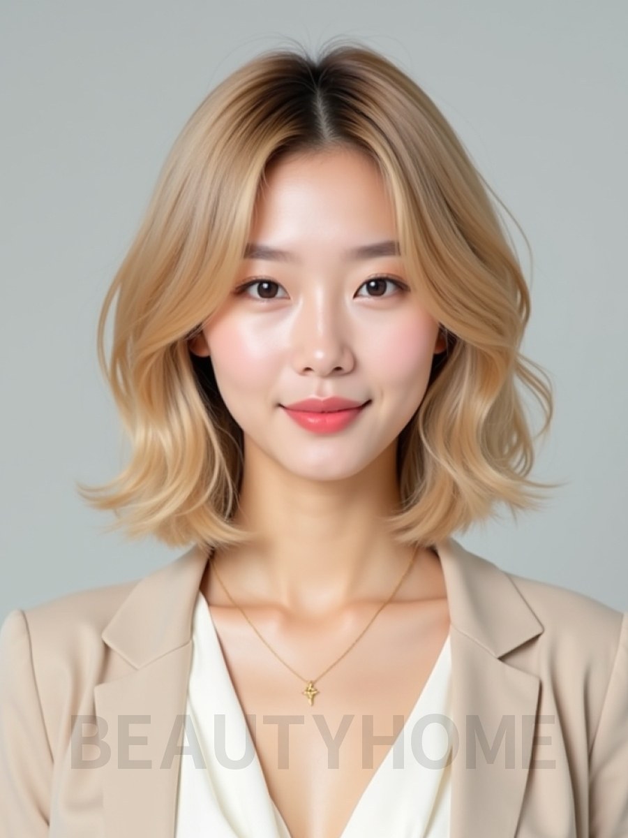 골든 블론드 귀밑 텍스처 단발