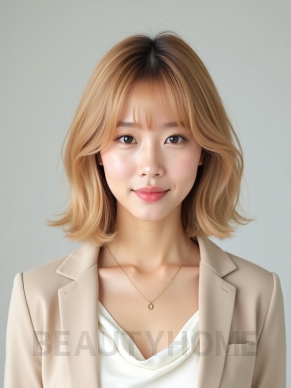 골든 블론드 턱밑 단발+뱅