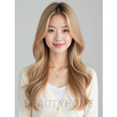 골든 블론드 긴 웨이브+사이드뱅