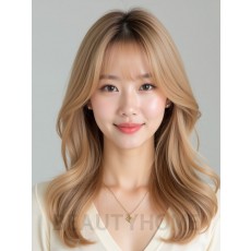 골든 블론드 쇄골 웨이브+커튼뱅