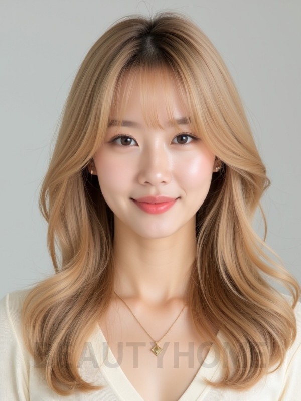 골든 블론드 쇄골 웨이브+커튼뱅
