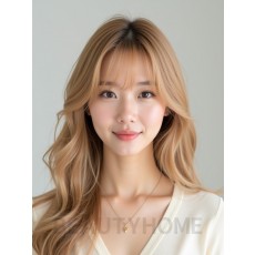골든 블론드 긴 레이어+시스루뱅