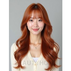 오렌지 코퍼 긴 웨이브+커튼뱅