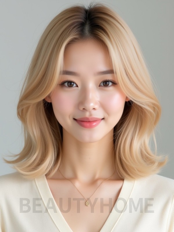골든 블론드 쇄골 블런트 단발+사이드뱅