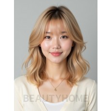 골든 블론드 어깨 웨이브+사이드뱅