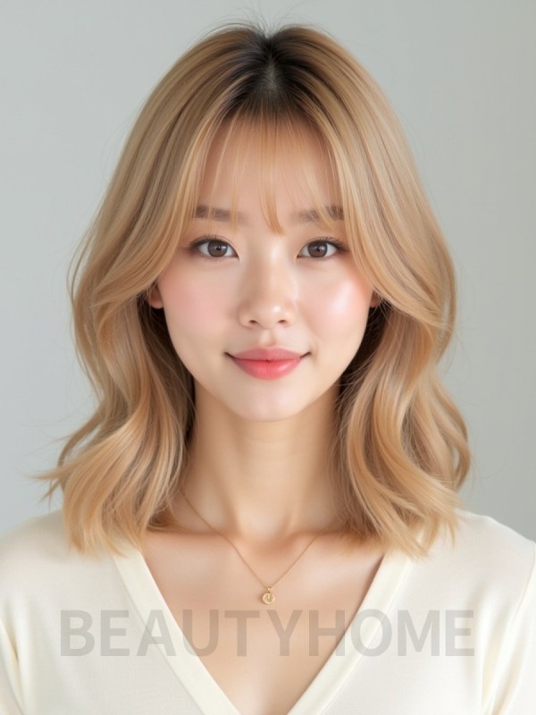 골든 블론드 쇄골 인버티드 단발+뱅