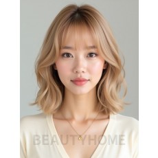 골든 블론드 턱밑 웨이브 단발+뱅