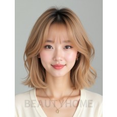 골든 블론드 어깨 스택 단발+커튼뱅