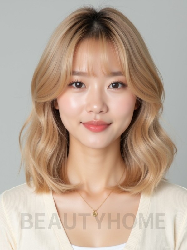 골든 블론드 턱밑 레이어드 단발