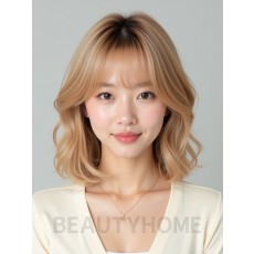 골든 블론드 쇄골 스택 단발+커튼뱅